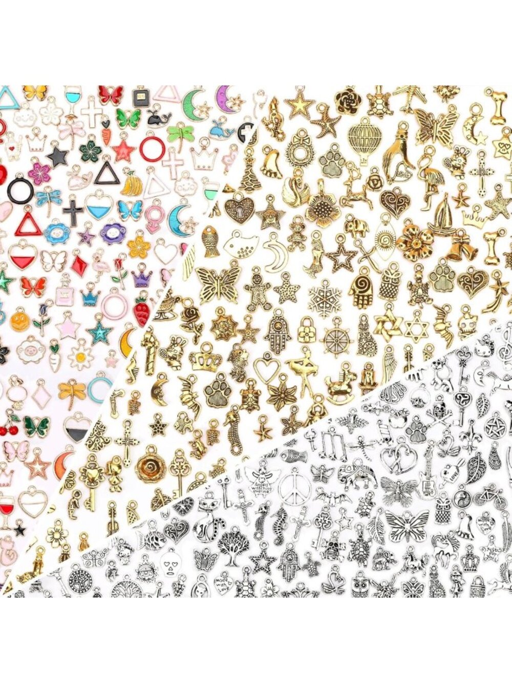 350Pcs Assorted Gold Enamel Charms - Antique Silver Jewelry Making Supplies